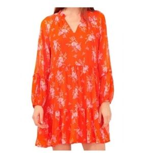 Vince Camuto XS Orange Tier Floral Flowy Boho Dress